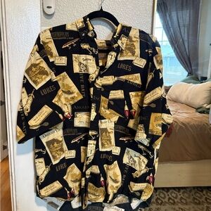 Outdoor Life Black and Gold Fishing Print Men's Shirt